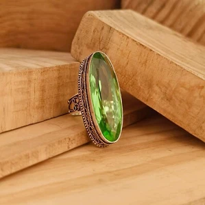 Anillo de joyería de plata de ley 925 hecho a mano con piedras preciosas de cuarzo peridoto regalo por amor - Imagen 1 de 4