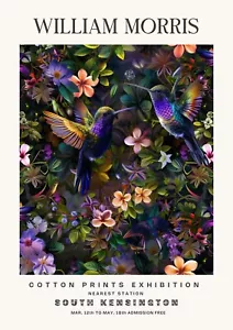 William Morris Vintage Humming Birds Exhibition Cotton Prints Wall Art Poster - Picture 1 of 6