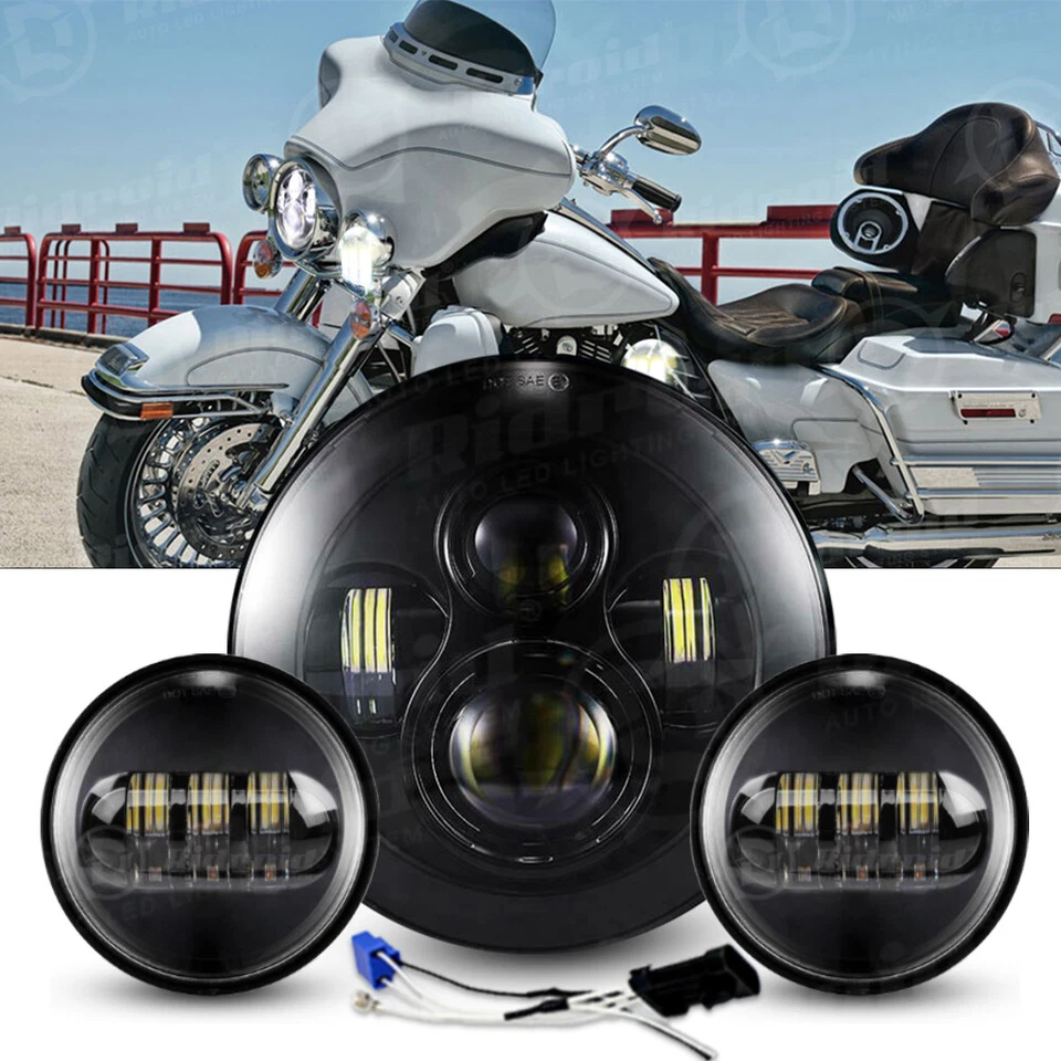 Faro LED de 7" + luces antiniebla de paso de 4,5" para Harley-Davidson Touring Road King Foto 1 de 4