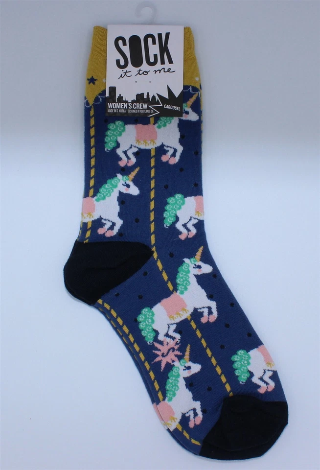 Sock It To Me Womens Crew Socks Carousel Size 5-10 Blue Unicorn - Image 1 of 1