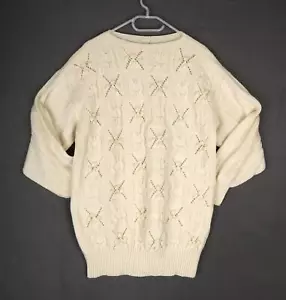 Handmade Jumper Dress Womens UK 12-14 Cream Cable Knit Chunky Pullover Midi - Picture 1 of 5