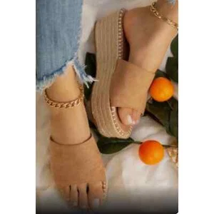 Bambus hellbraun Espadrille Keilabsatz Größe 9 neu ohne Etikett - Bild 1 von 7