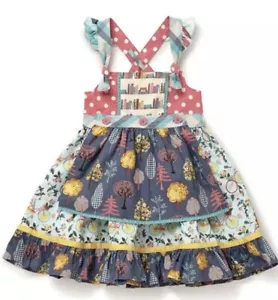 Matilda Jane Girls Dress Size 6 Bike Path Knot Wonderment Apples Back To School - Picture 1 of 3