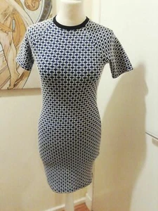 💙 TOPSHOP Size 6 XS Gothic Blue & White Stretch Jumper Dress / Long T - Picture 1 of 5
