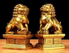 China Archaic copper statue lion Foo Dog Door guard Statues