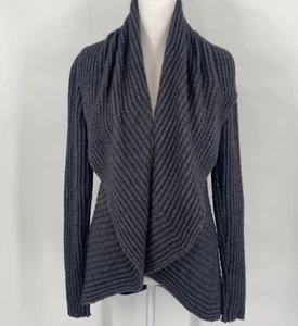 AUTUMN CASHMERE Cardigan Sweater Womens M Gray Ribbed Cashmere Merino Blend Soft - Picture 1 of 11