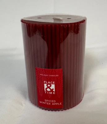 Place & Time Holiday Pillar Red Candle Spiced Winter Apple Scent  New 4 Inches - Изображение 1 из 4