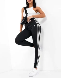 Adidas Originals Damen Gr. XS Mid Rise TREFOIL TIGHTS H09426 SCHWARZ 3-Streifen - Bild 1 von 4