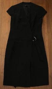 Lafayette 148 New York 4 Black Cap Sleeve Career Business Faux Wrap Sheath Dress - Picture 1 of 16