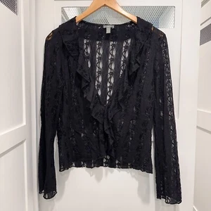 Cárdigan de encaje J.Jill negro con volantes medios bruja vampiro gótico caprichoso hada - Imagen 1 de 7