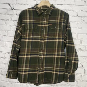 Orvis Flannel Shacket Mens Size L Shirt Jacket Green Brown Plaid Outdoors Cotton - Picture 1 of 15