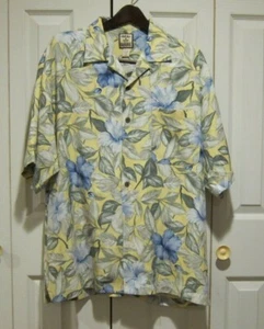 TOMMY BAHAMA Mens Short Sleeve Hawaiian Shirt Yellow Copyright Print 100% Silk L - Picture 1 of 5
