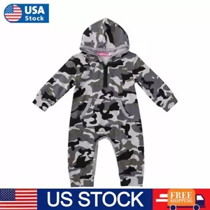 Newborn Baby Boy Girl Hooded Romper Jumpsuit Bodysuit Clothes Outfits Loungewear - Picture 1 of 10