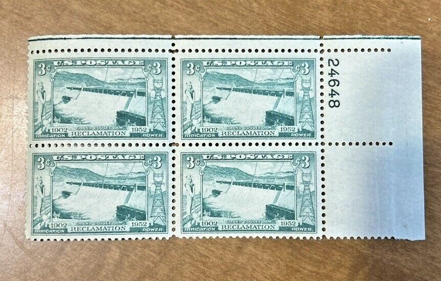 USA Scott # 1009 The Grand Coulee Dam Plate Block , Set of 4  MNH, 1952 - Image 1 of 1