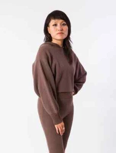 Kerisma Size M/L Kelsey Hoodie Deep Taupe Angora Blend Cropped Sweater M22 - Picture 1 of 8