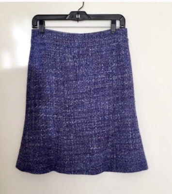 Marc Jacobs Fluted Knee Length Blue Tweed Wool  Lined Flare Skirt 4 6 - Image 1 of 4