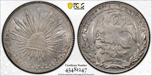 1861 Zs VL 8 REALES MEXICO KM#377.13  Zs44  PCGS AU58 #45481247 - VERY SCARCE! - Picture 1 of 5