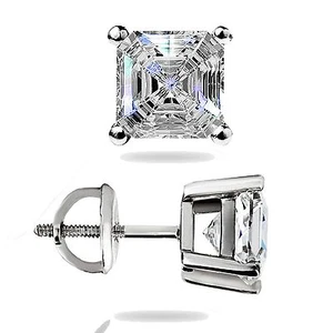 1.50 Ct Asscher Cut Solitaire Stud Earrings Solid 14k White Gold Screw Back Gift - Picture 1 of 14