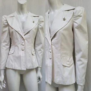 Vintage 1980s White Puff Sleeve Blazer Jacket w/ Rhinestone Star - Size S - Picture 1 of 13