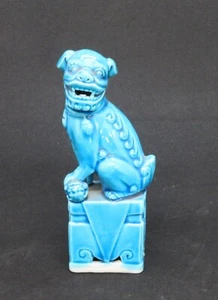 Esmalte azul chino vintage victoriano oriental antiguo pequeño perro de fo figura A - Imagen 1 de 9