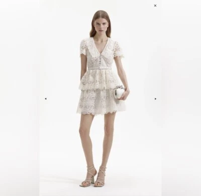 Self- Portrait Cream Flower Lace Collar Mini Dress UK8 US 4 Foto 1 de 4