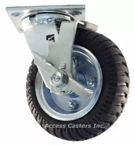 8ANPSB 8" x 2" Swivel Caster, Black No Flat Pneumatic Wheel w/ Brake, 280 lb Cap - Picture 1 of 3