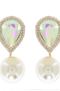 2-stufiger AB Kristall Strass Träne und synthetischer Perle Clip-On Ohrring - Bild 1 von 2