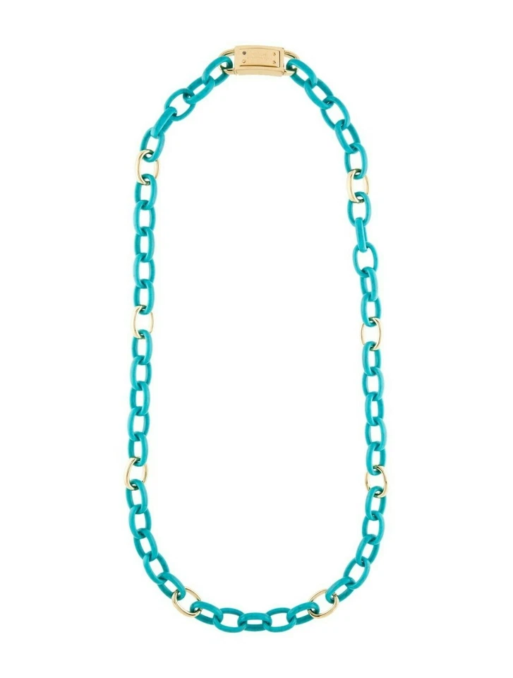 Collar Michael Kors Turquesa Azul Resina Lucita Eslabones Ovalados 40 pulgadas Foto 1 de 4
