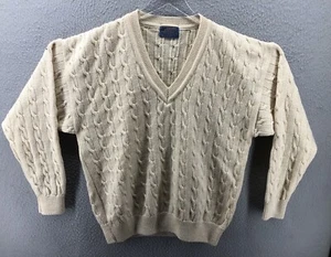 Pendleton Men’s Virgin Wool Cable Knit V Neck Sweater Pale Yellow Medium - Picture 1 of 12