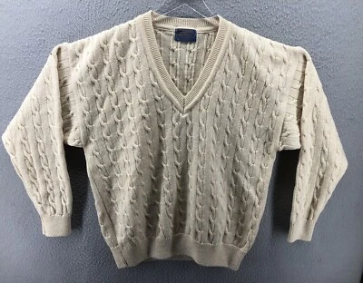 Pendleton Men’s Virgin Wool Cable Knit V Neck Sweater Pale Yellow Medium - Image 1 of 4