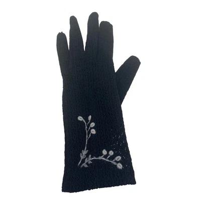 Guante floral bordado de encaje negro elástico ligero vintage para mujer Foto 1 de 2