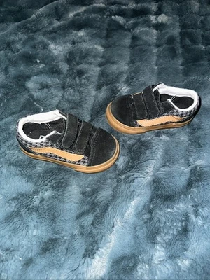 Vans Old Skool V 学步儿童 5 码千鸟格黑色胶色 — 第 1/4 张图片