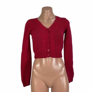 Cárdigan de punto con cable recortado vintage Hollister para mujer talla S Y2K rojo preppy - Imagen 1 de 12