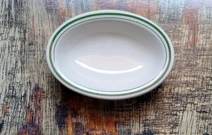 Vtg 50s Buffalo China Oval Serving Bowl 5.5" Green Stripe Restaurantware USA - Picture 1 of 4