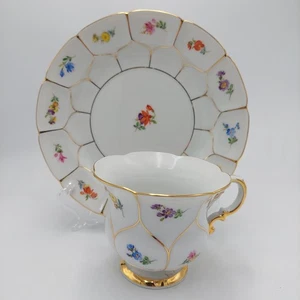 Meissen Porcelain B Form Cup & Saucer Coffee Floral Flower Gilt Germany - Picture 1 of 12