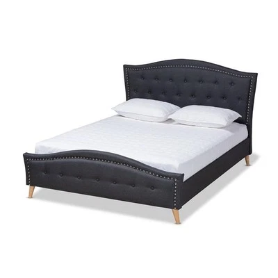 Cama con plataforma King tapizada de madera Baxton Studio Felisa en gris carbón Foto 1 de 4