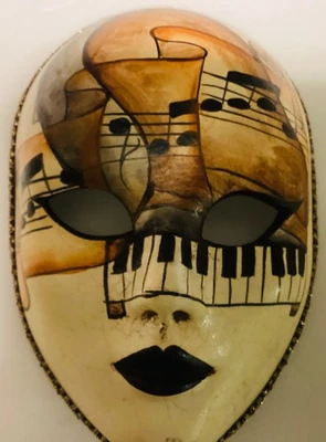 Venetian Music Theme Wall Mask Piano Keys & Notes Hand Painted 5” x4” decor - Image 1 of 3
