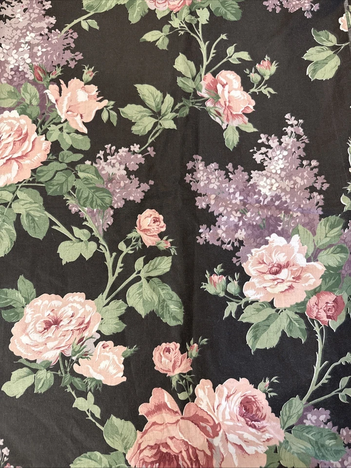 Polished Apple Floral Concord Fabric Black W Roses 44”x104” Cottagecore - Image 1 of 4