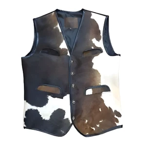 Genuine Cowhide Leather Vest - Natural Cow Skin Unisex Hair On Leather Fur Vest - Picture 1 of 4