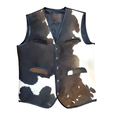 Genuine Cowhide Leather Vest - Natural Cow Skin Unisex Hair On Leather Fur Vest - Image 1 of 4
