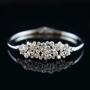 14k white Gold plated with crystals brilliant bangle bracelet - Picture 1 of 2