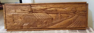 Vintage Hand Carved WoodPanel Plaque Church House Architectural Portrait Picture - Picture 1 of 8