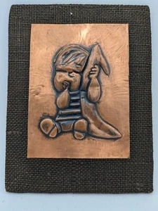 Handmade Copper Hammered Picture Linus from Peanuts Charlie Brown with Patina - Picture 1 of 3