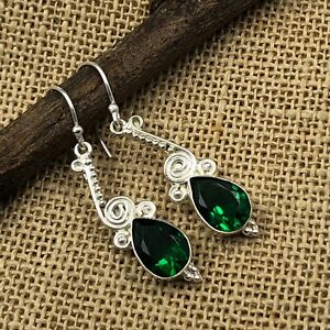 Natural Emerald Gemstone Drop/Dangle Green Earrings 925 Sterling Silver Jewelry