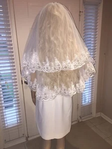 Wedding Veil White Lace Sequins Elbow Length - Picture 1 of 9