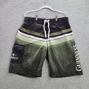 Guinness Men Swimwear L Green Colorblock Trunks Logo Striped Drawstring Pockets - Picture 1 of 10