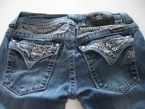 MISS ME Women's Denim Crystal Rhinestone Low Rise Capri Blue Jeans Size 27 - Picture 1 of 10
