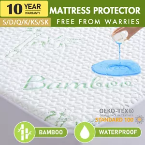 Bed Bamboo Mattress Protector Matress Waterproof Cover Single King Queen Double - Picture 1 of 19