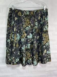 J Jill Women’s Sz 16 Black Floral 29% Silk Pleated Side Zip A-line Skirt - Picture 1 of 11