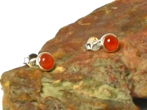 Round Orange CARNELIAN Sterling Silver 925 Gemstone Stud Earrings - 5 mm - Picture 1 of 4